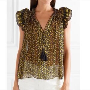 Ulla Johnson Silk Top Blouse Women’s 2 XS Sheer Metallic Fall Colors Doria